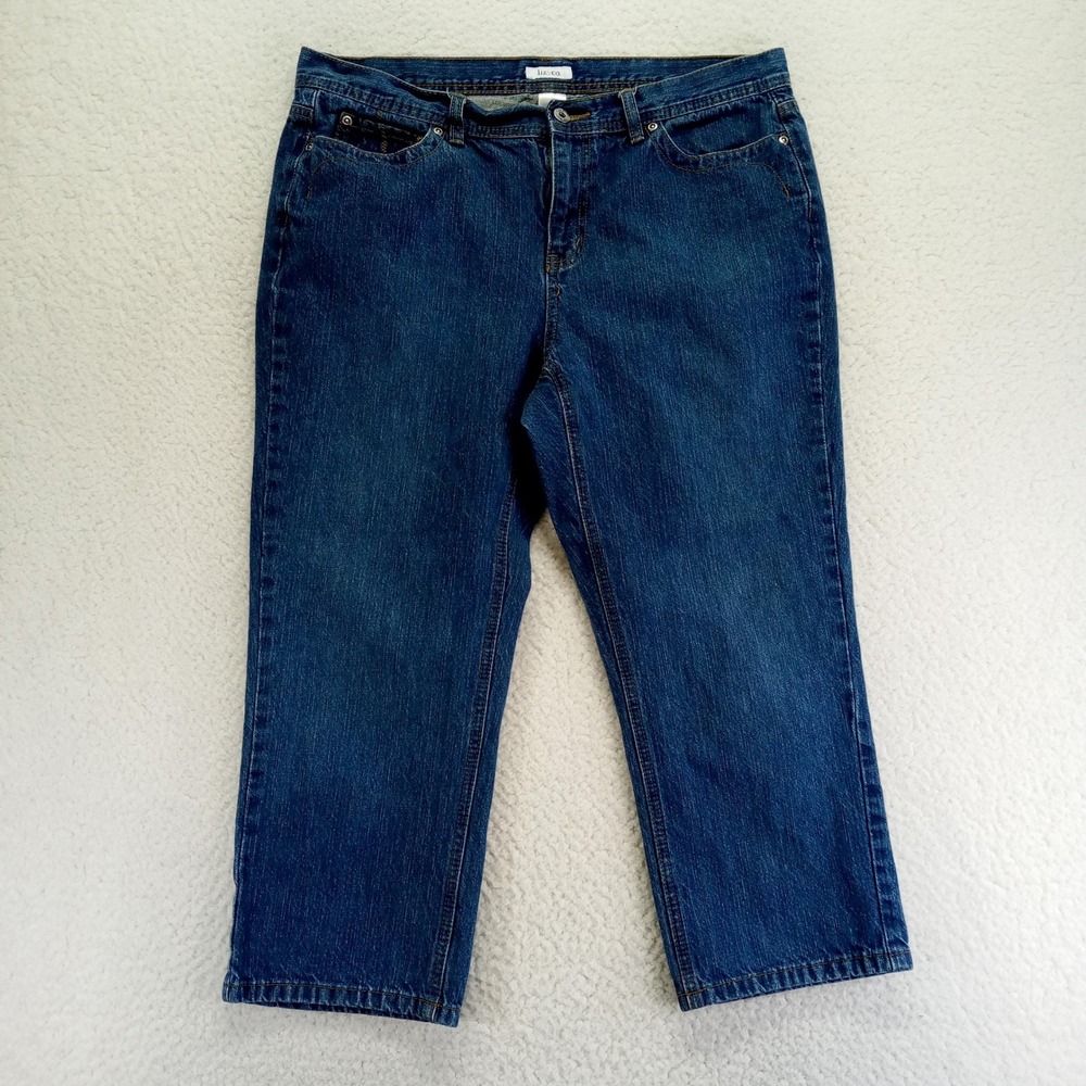 Liz & Co Womens Jeans Size 14 Blue Denim Straight‎ Leg Crop
